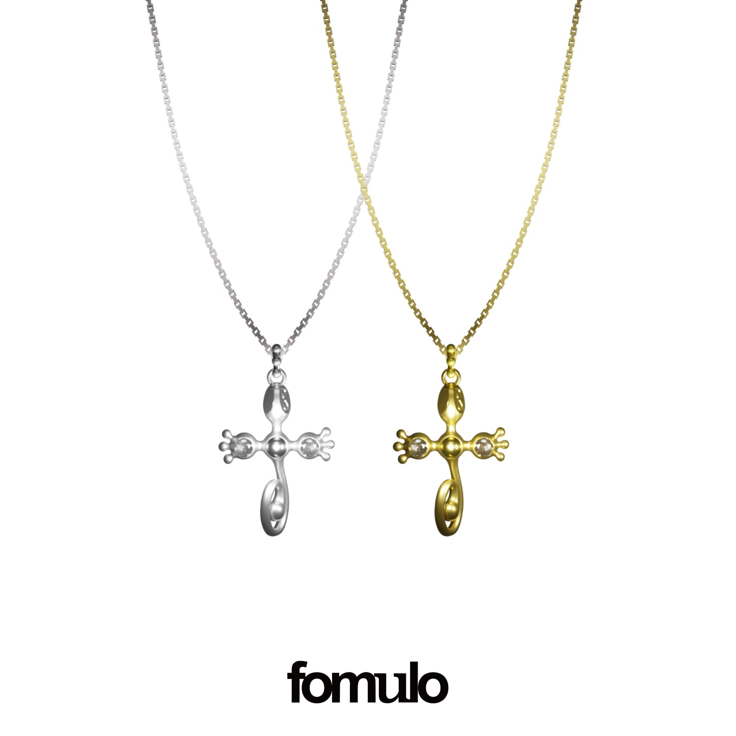 fomulo Curled-Tail Lizard Cross Necklace
